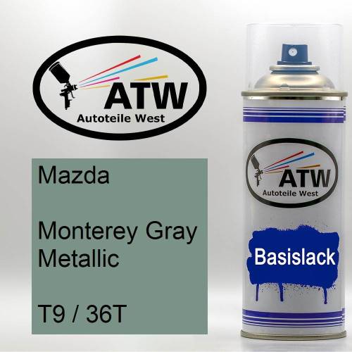 Mazda, Monterey Gray Metallic, T9 / 36T: 400ml Sprühdose, von ATW Autoteile West.